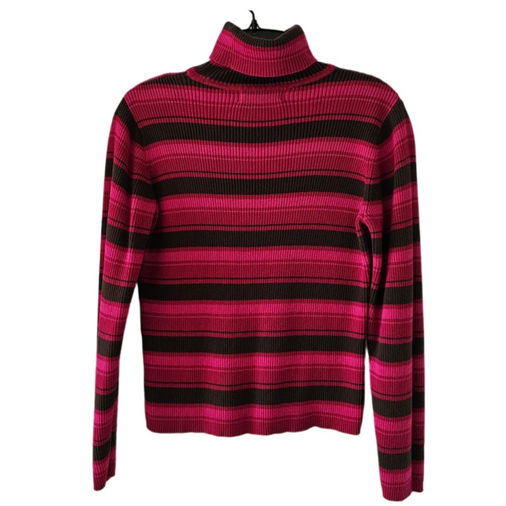 Petite Sophisticate LS Striped Ribbed Turtleneck Top | Like New | SP | Pink BRN - Picture 4 of 15